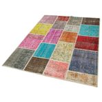 146x205 cm Kırk Yama Mavi Yama Pamuklu Yün El Dokuma Modern Geometrik Etnik Eskitme Desenli Boho Oturma Odası Salon Yolluk Koridor Mutfak Halısı