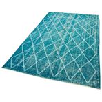 147x249 cm Geometrik Halı Turkuaz Geometrik Yün El Dokuma Modern Geometrik Etnik Eskitme Desenli Boho Oturma Odası Salon Yolluk Koridor Mutfak Halısı