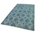 148x248 cm Geometrik Halı Mavi Geometrik Yün El Dokuma Modern Geometrik Etnik Eskitme Desenli Boho Oturma Odası Salon Yolluk Koridor Mutfak Halısı
