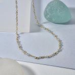 14K Altın Kaplama Akuamarin Taşlı Rosary Zincir Gümüş Kolye - Açık Mavi Doğum Taşı Minimal Tesbih Zincir Kadın Kolye - Cns00638