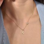 14K Altın Kaplama Ay Yıldız Kolye Zirkon Taşlı Minimal Şık Kadın Gümüşkolye - Cns00622