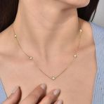 14K Altın Kaplama Çiçek Figürlü Zirkon Taşlı Minimal Zincir Gümüş Kolye - Çoklu Çiçekli Zarif Kadın Kolye - Cns00623