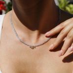 14K Altın Kaplama Doğal Akuamarin Taşlı Kuş Detaylı Choker Gümüş Kolye - Ngs00115