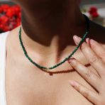 14K Altın Kaplama Doğal Malakit Taşlı Harf Detaylı Choker Gümüş Kolye - Ngs00116