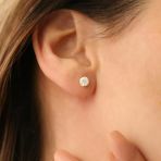 14K Altın Kaplama Gümüş Yuvarlak Kesim Tektaş Küpe - 5Mm