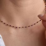 14K Altın Kaplama Lal Taşı Rosary Zincir Gümüş Kolye - Kırmızı Doğum Taşı Minimal Zincir Kadın Kolye- Cns00640