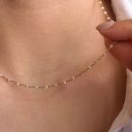 14K Altın Kaplama Pembe Kuvars Taşlı Rosary Zincir Gümüş Kolye Açık Pembe Minimal Zincir Kadın Kolye- Cns00637