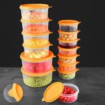 14'lü Yuvarlak Gıda Saklama Kabı Seti Organizer Düzenleyici Erzak Kabı 8X250 4X600 2X1200ML Turuncu
