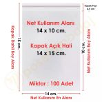 14X10+5 Cm (14X15) 100 Adet - Şeffaf Bantlı Yapışkanlı Opp Jelatin Poşet