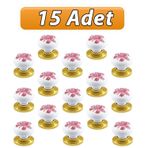 15 Adet Pembe Beyaz Ortanca Çiçek Desenli Altın Tablalı Polimer Düğme Kulp Mobilya Mutfak Dolabı Çekmece Kulbu Kulpları