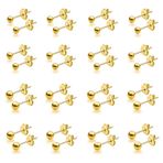 15 Çift Cerrahi Çelik Top Küpe Seti, Kadınlar ve Erkekler için, 2-6 mm, Gümüş ve Altın, Hipoalerjenik, 316L Stianless Çelik, small, Paslanmaz Çelik, taş yok