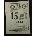 15 Eylül 1981 Salı Sönmez Takvimi Yaprağı (Sahafiye Kitap)