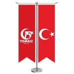 15 Temmuz 2016 Bayrağı ve Türkiye - Kırlangıç - Saten T direk 2li Masa Bayrağı