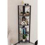 150 cm 5 Raflı Metal Köşe Kitaplık - Salon Dekoratif Çiçeklik ve Aksesuar Standı