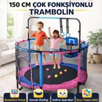 150 Cm Çocuk Trambolini Fileli Büyük Boy Çok Fonksiyonlu Basket Potası Ve Hamaklı