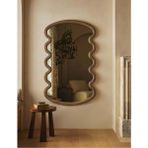 150 x 90 cm Ahşap Çerçeveli Kıvrımlı Boy Aynası -Duvar Dekor Aynası - Yatay Asılabilir
