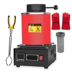 1500 W Altın Eritme Elektrikli Fırın, Dijital Metal Eritme Makinesi, Manyetik Fırın Isıtma, Dijital LED Ekran, Grafit Pota, Isı Yalıtım Eldivenleri, Pota Penseleri, Kırmızı-2 kg