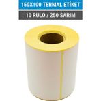 150x100mm Termal Etiket | 10 Rulo | 250 Sarım | Ribonsuz | Kargo, Lojistik, Depo | Yapışkanlı