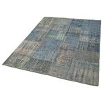 150x203 cm Kırk Yama Mavi Yama Pamuklu Yün El Dokuma Modern Geometrik Etnik Eskitme Desenli Boho Oturma Odası Salon Yolluk Koridor Mutfak Halısı