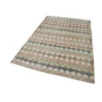 150x216 cm Kareli Kilim Bej Kareli Yün El Dokuma Modern Geometrik Etnik Eskitme Desenli Boho Oturma Odası Salon Yolluk Koridor Mutfak Halısı