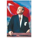 150x225 Cm Atatürk Baskılı Türk Bayrağı Fonlu Atatürk Posteri Dijital Baskı
