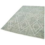 150x253 cm Geometrik Halı Yeşil Geometrik Yün El Dokuma Modern Geometrik Etnik Eskitme Desenli Boho Oturma Odası Salon Yolluk Koridor Mutfak Halısı