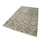 150x281 cm Kareli Kilim Bej Kareli Yün El Dokuma Modern Geometrik Etnik Eskitme Desenli Boho Oturma Odası Salon Yolluk Koridor Mutfak Halısı