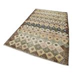 151x261 cm Kareli Kilim Bej Kareli Yün El Dokuma Modern Geometrik Etnik Eskitme Desenli Boho Oturma Odası Salon Yolluk Koridor Mutfak Halısı
