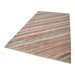 152x288 cm Kareli Kilim Bej Kareli Yün El Dokuma Modern Geometrik Etnik Eskitme Desenli Boho Oturma Odası Salon Yolluk Koridor Mutfak Halısı