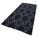 152x331 cm Geometrik Halı Siyah Geometrik Yün El Dokuma Modern Geometrik Etnik Eskitme Desenli Boho Oturma Odası Salon Yolluk Koridor Mutfak Halısı