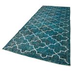 152x388 cm Geometrik Halı Turkuaz Geometrik Yün El Dokuma Modern Geometrik Etnik Eskitme Desenli Boho Oturma Odası Salon Yolluk Koridor Mutfak Halısı