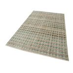 155x253 cm Kareli Kilim Bej Kareli Yün El Dokuma Modern Geometrik Etnik Eskitme Desenli Boho Oturma Odası Salon Yolluk Koridor Mutfak Halısı