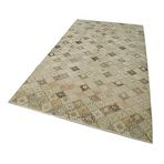 156x290 cm Kareli Kilim Bej Kareli Yün El Dokuma Modern Geometrik Etnik Eskitme Desenli Boho Oturma Odası Salon Yolluk Koridor Mutfak Halısı