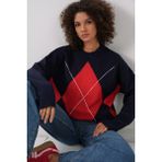 15895 Baklava Desenli Oversize Triko Kazak - Lacivert - Standart