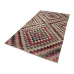 158x279 cm Kareli Kilim Kırmızı Kareli Yün El Dokuma Modern Geometrik Etnik Eskitme Desenli Boho Oturma Odası Salon Yolluk Koridor Mutfak Halısı