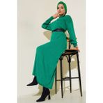 15900 Boydan Tesettür Triko Elbise - Yeşil - Standart