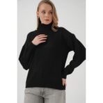15917 Kadın Balıkçı Yaka Oversize Triko Kazak - Siyah - Standart