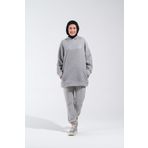 1596_Plistre Nakışlı Oversize Tesettür Sweatshirt Uzun ve Büyük Kalıp
