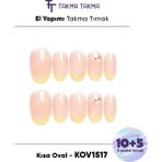 15'li Pembe Kısa Oval KOV1517 Tekrar Kullanılabilir El Yapımı Protez Takma Tırnak - Pembe-L