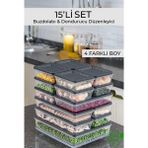 15’li Saklama Kabı Seti, Mikrodalga Uyumlu Erzak Saklama Kabı Antrasit 1x 2400ML 2X1200ML 4X1170ML 8X600ML
