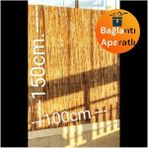 1,5m x 1m Kamış Hasır Bambu Çit Gölgelik Balkon Kapama - Seçenek 1 - Altın - Turkuaz