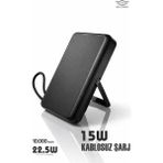 15W Kablosuz Şarjlı 10.000 Mah Powerbank – 22.5W Magsafe Hızlı Şarj, Stand, LED Göstergeli - Siyah