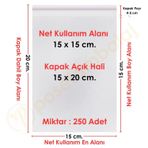 15x15+5 cm.(15x20) 250 Adet Şeffaf Bantlı Yapışkanlı OPP Poşet