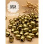 15X18 mm Oval Ahşap Boncuk (50 Gram 40 Adet) Makrome Çanta Tasarım Tahta Boncuk Delik Çapı 7 mm - Altın Sarı