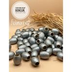 15X18 mm Oval Ahşap Boncuk (50 Gram 40 Adet) Makrome Çanta Tasarım Tahta Boncuk Delik Çapı 7 mm - Gümüş Gri