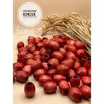 15X18 mm Oval Ahşap Boncuk (50 Gram 40 Adet) Makrome Çanta Tasarım Tahta Boncuk Delik Çapı 7 mm - Kırmızı