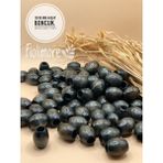 15X18 mm Oval Ahşap Boncuk (50 Gram 40 Adet) Makrome Çanta Tasarım Tahta Boncuk Delik Çapı 7 mm - Siyah