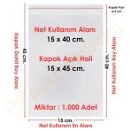 15X40+5 Cm. (15X45) 1.000 Adet Şeffaf Bantlı Yapışkanlı Jelatin Poşet