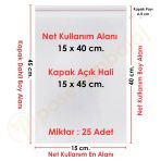 15X40+5 Cm. (15X45) 25 Adet Şeffaf Bantlı Yapışkanlı Jelatin Poşet