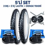 16 Jant Bisiklet Lastik Seti 5li (2 Dış + 2 Iç Lastik + Denge Tekeri) - Siyah - (26 x 1.95)